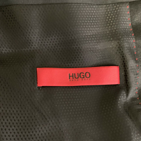 HUGO BOSS Chest Size 44 Black Solid Viscose Notch Lapel 38 34 Tuxedo