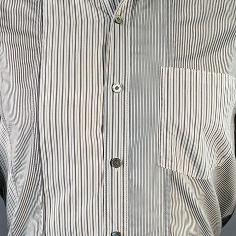 LANVIN Size S Grey White Stripe Cotton Patch Pocket Long Sleeve Shirt
