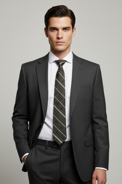ALEXANDER MCQUEEN Grey White & Purple Mixed Pattern Cotton  Silk Tie