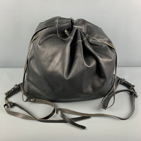 UMA WANG Black Contrast Stitch Leather Oversized Backpack