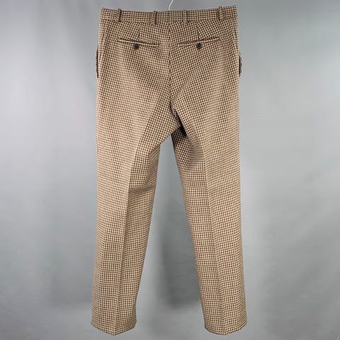 MARNI Size 32 Brown Beige Houndstooth Wool Flat Front Casual Pants