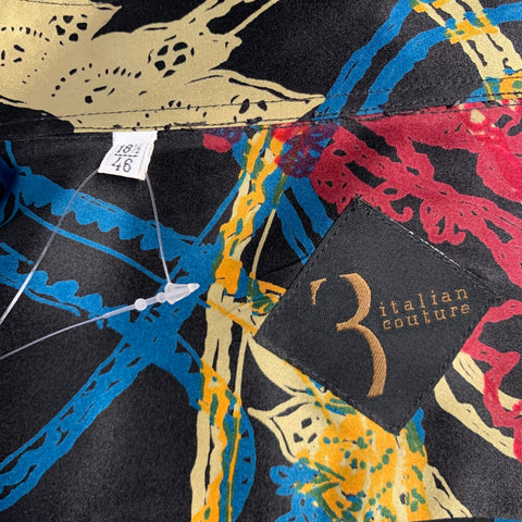 BILLIONAIRE COUTURE Size XL Black MultiColor Print Silk Long Sleeve Shirt