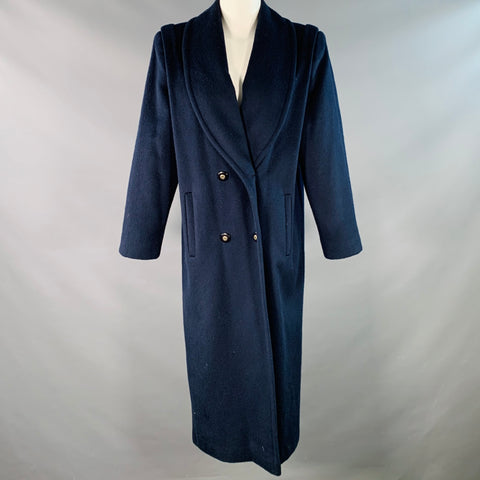 JOFELD Vintage Size 6 Navy Wool Blend Shawl Collar Double Breasted Coat