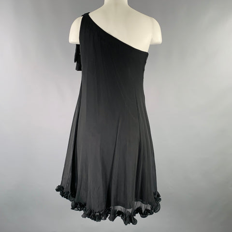 MARCHESA NOTTE Size 4 Black Silk Ruffled One Shoulder Cocktail Dress
