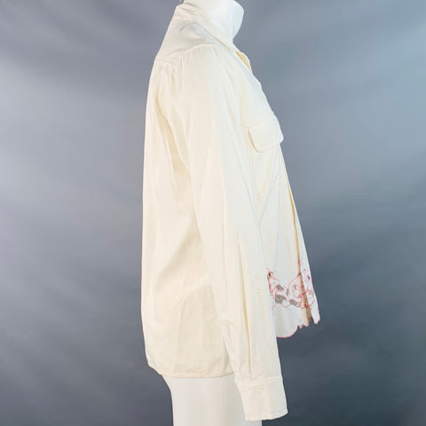 BODE Size S/M Cream Floral Embroidery Linen Two Pockets Long Sleeve Shirt