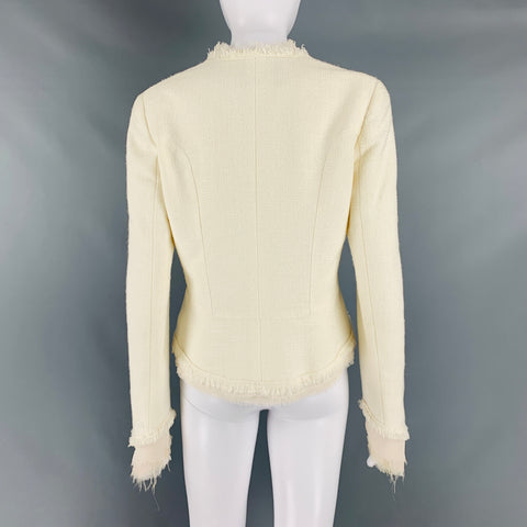 CHANEL Size 8 Cream Cotton Acrylic Textured Jacket