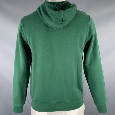 LACOSTE Size L Green Logo Cotton Hooded Sweatshirt