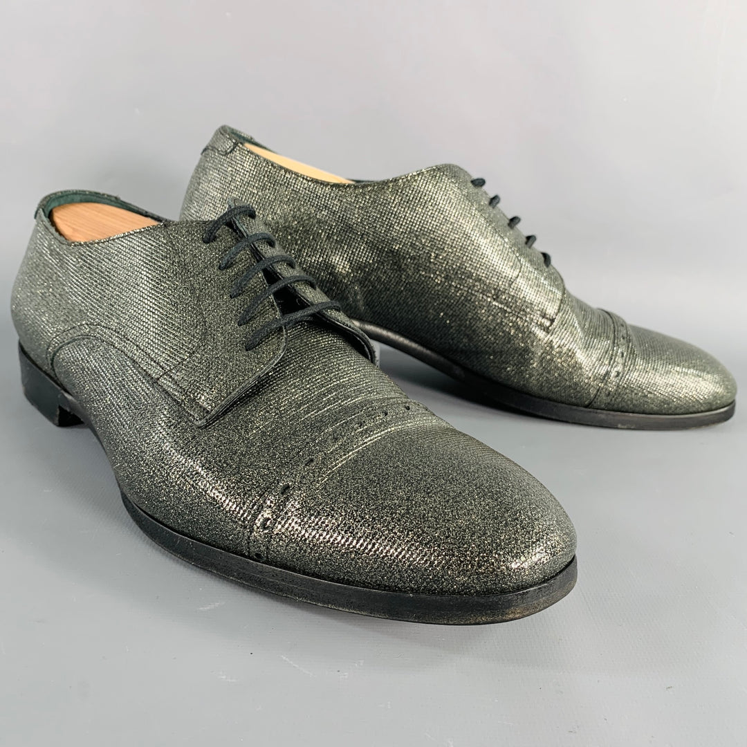 JIMMY CHOO Size 11 Grey Metallic Derby Lace-Up Shoes Sui Generis Designer Consignment JIMMY CHOO Size 11 Grey Metallic Derby Lace-Up Shoes Sui Generis Designer Consignment