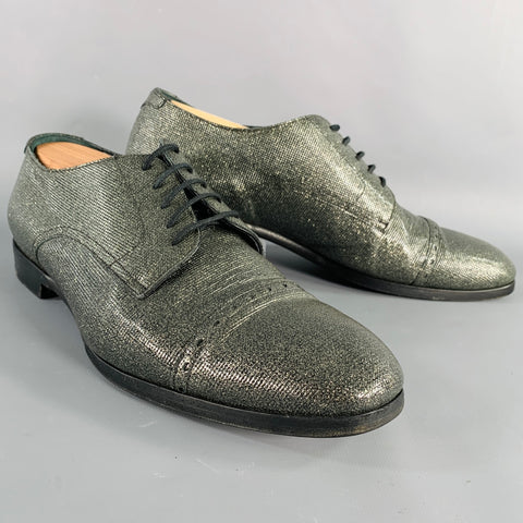JIMMY CHOO Size 11 Grey Metallic Derby Lace-Up Shoes