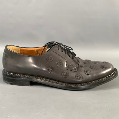 CHURCH'S Size 8 Grey Applique Leather Lace Up Lace Up Shoes