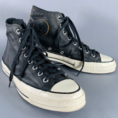 CONVERSE Size 9 Black Leather High Top Sneakers
