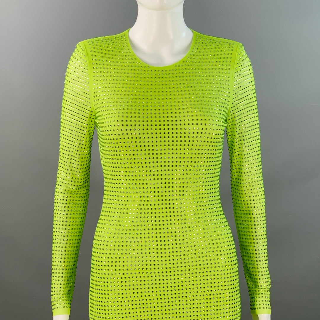 SELF-PORTRAIT Size 4 Neon Green Polyester Blend Rhinestones Long Cockt Sui Generis Designer Consignment SELF-PORTRAIT Size 4 Neon Green Polyester Blend Rhinestones Long Cockt Sui Generis Designer Consignment