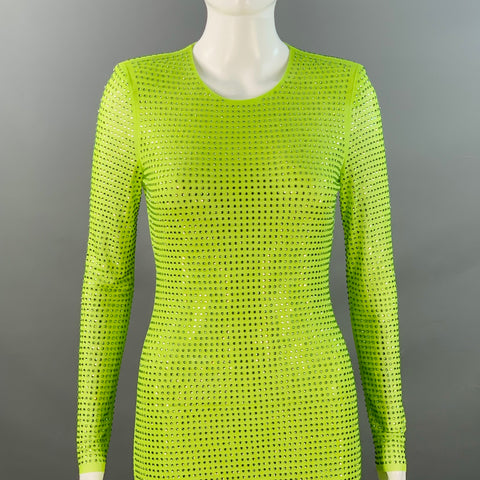 SELF-PORTRAIT Size 4 Neon Green Polyester Blend Rhinestones Long Cocktail Dress
