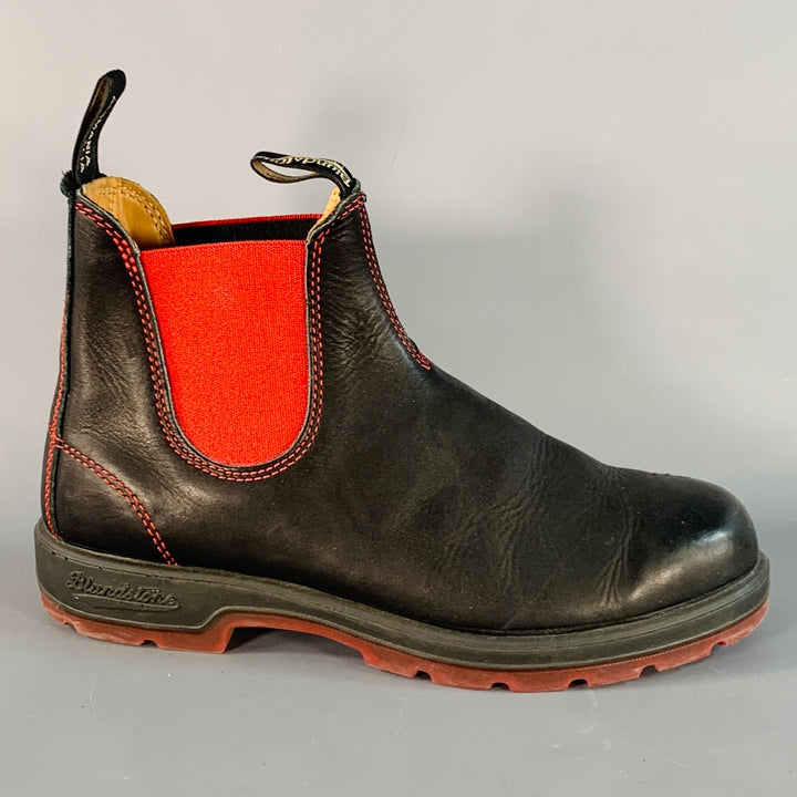 BLUNDSTONE Size 9.5 Black Red Contrast Stitch Leather Pull On Boots