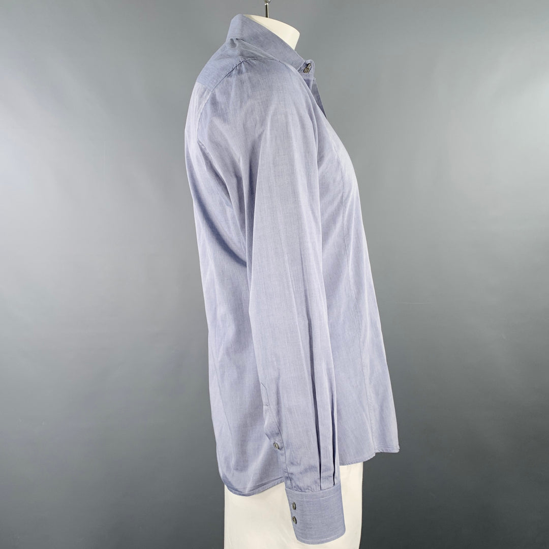 GUCCI Size L Blue Grey Fitted Button Up Long Sleeve Shirt