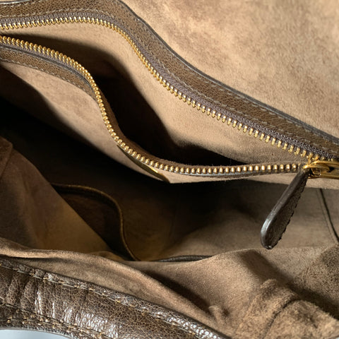 DONNA KARAN Brown Gold Goatskin Leather Top Handles Zippers Handbag