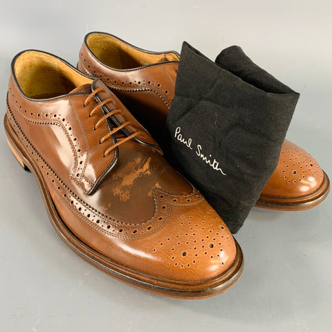 PAUL SMITH Size 8 Tan Perforated Leather Wingtip Lace-Up Shoes