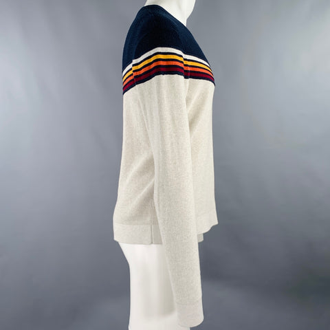 MARINE LAYER Size M Grey Multi Color Stripe Cotton Blend Waffle Knit Pullover