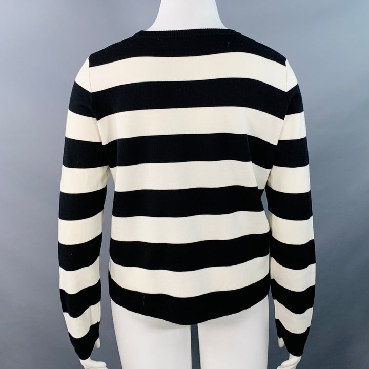MAX MARA Size L White Black Virgin Wool Stripe Crew Neck Pullover