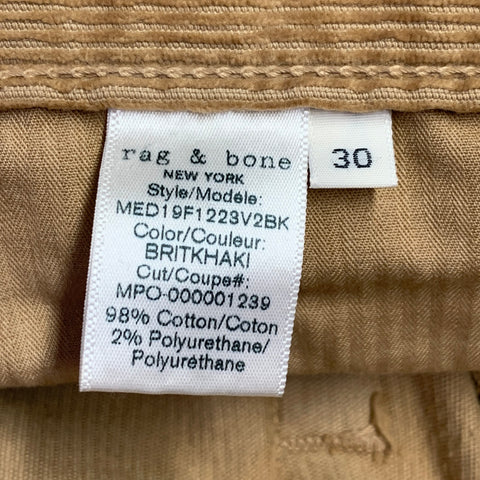 RAG & BONE Size 30 Tan Corduroy Cotton Blend Five Pockets Casual Pants