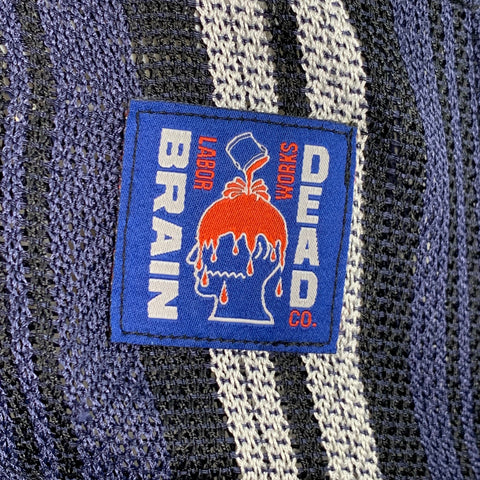 BRAIN DEAD Size M Navy Black White Stripe Polyester Blend Short Sleeve Shirt