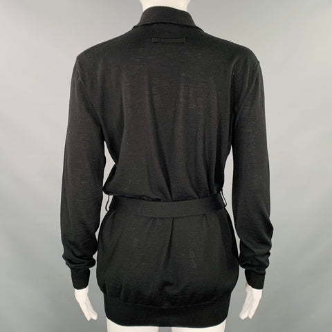 JEAN PAUL GAULTIER Size M Black Knit V-Neck Belted Pullover