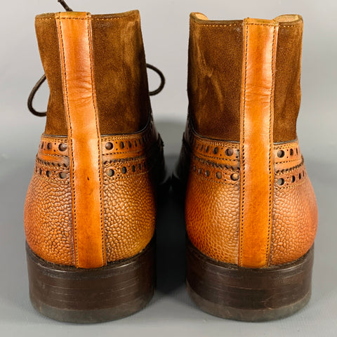 PHINEAS COLE Size 7.5 Tan Perforated Leather Wingtip Boots