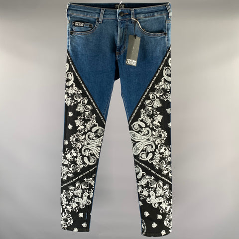 VERSACE Size 28 Medium Wash Bandana Cotton Blend Skinny Jeans