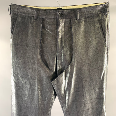 COMME des GARCONS Size 36 Grey Silver Window Pane Metallic Chap Panel Pants