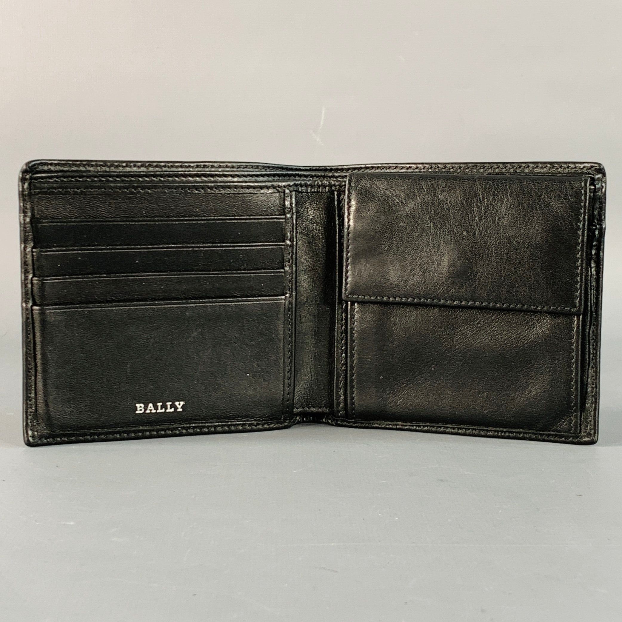 BALLY Vintage Black White Ribbon Stripe Leather Bifold Wallet