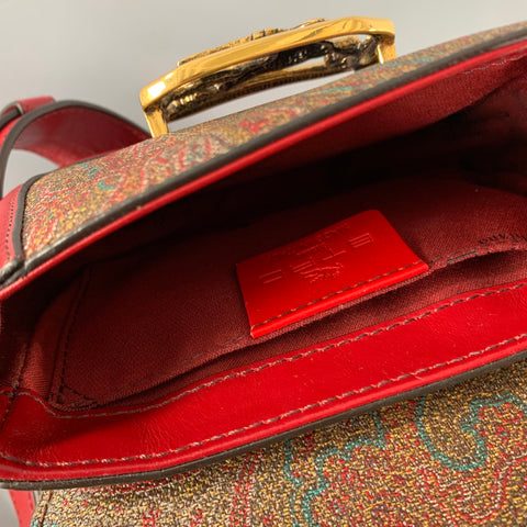 ETRO FW19 Pegaso Oxblood Brown Paisley Leather Trim Handbag