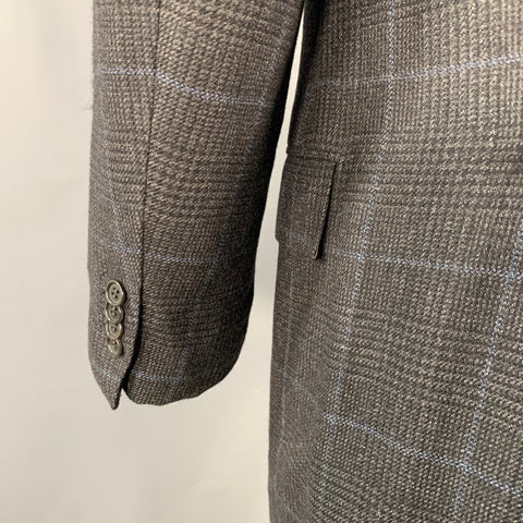 KITON Size 40 Grey Blue Window Pane Cashmere Notch Lapel Sport Coat