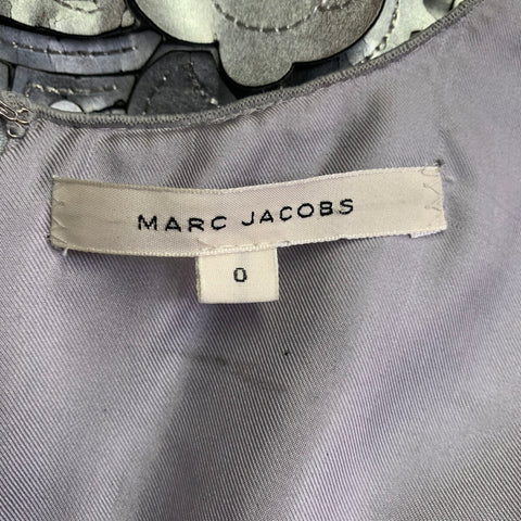MARC JACOBS Size 0 Silver Grey Leather Floral Cut Out Sleeveless Dress Top