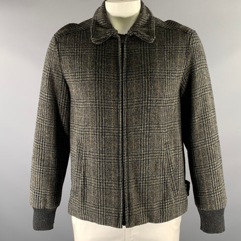 MARC JACOBS Size L Grey Black Glen Check Wool Zip Up Jacket