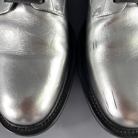 SAINT LAURENT Size 10 Silver Metallic Leather Derby Lace-Up Shoes