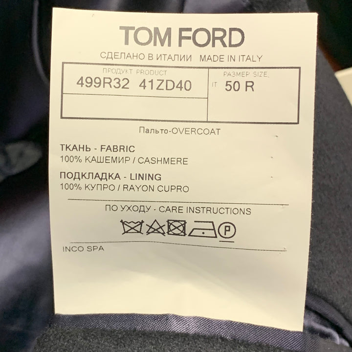 TOM FORD Size 40 Navy Cashmere Double Breasted Peak Lapel Coat