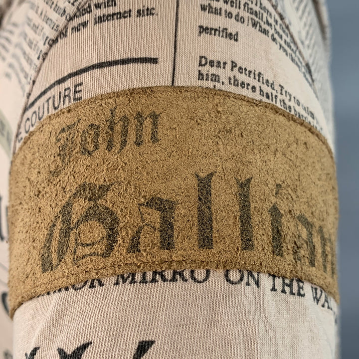 JOHN GALLIANO Size M Khaki Black Newspaper Cotton Blend Jersey Hooded Short Sleeve Shirt