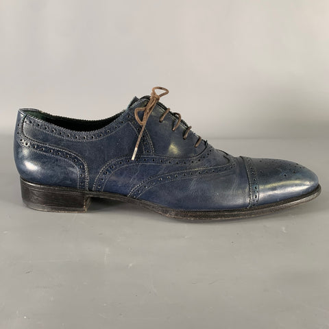 YVES SAINT LAURENT RIVE GAUCHE Size 9 Navy Wingtip Leather Cap Toe Lace Up Shoes