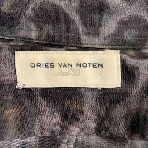 DRIES VAN NOTEN Size 40 Black Charcoal Animal Print Cotton Long Sleeve Shirt