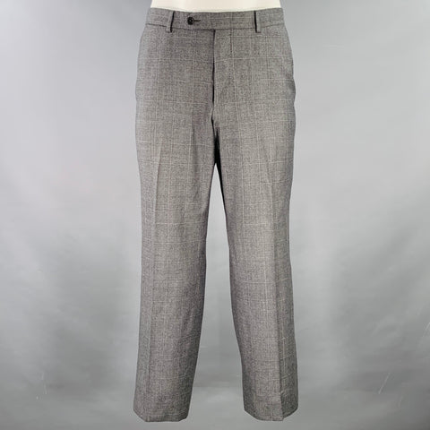 ERMENEGILDO ZEGNA Size 46 Grey White Window Pane Wool Notch Lapel Suit