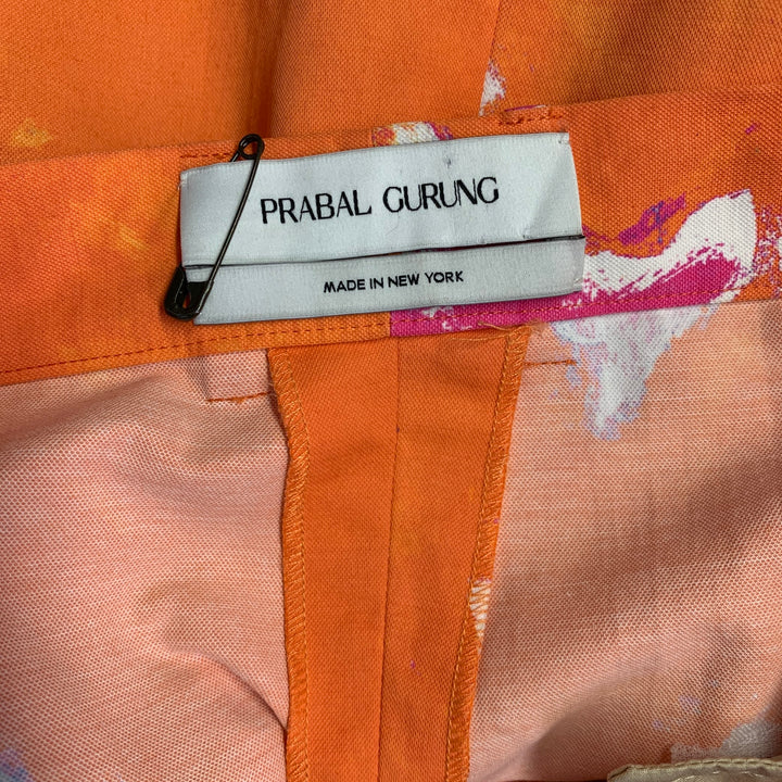 PRABAL GURUNG SS19 Runway Size M Orange Pink Cotton Blend Drop Crotch Cargo Casual Pants