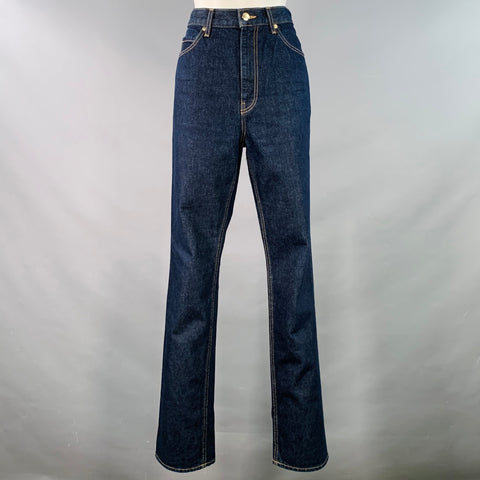 ULLA JOHNSON Size 29 Agnes Navy Cotton Contrast Stitch Five Pocket Straight Jeans