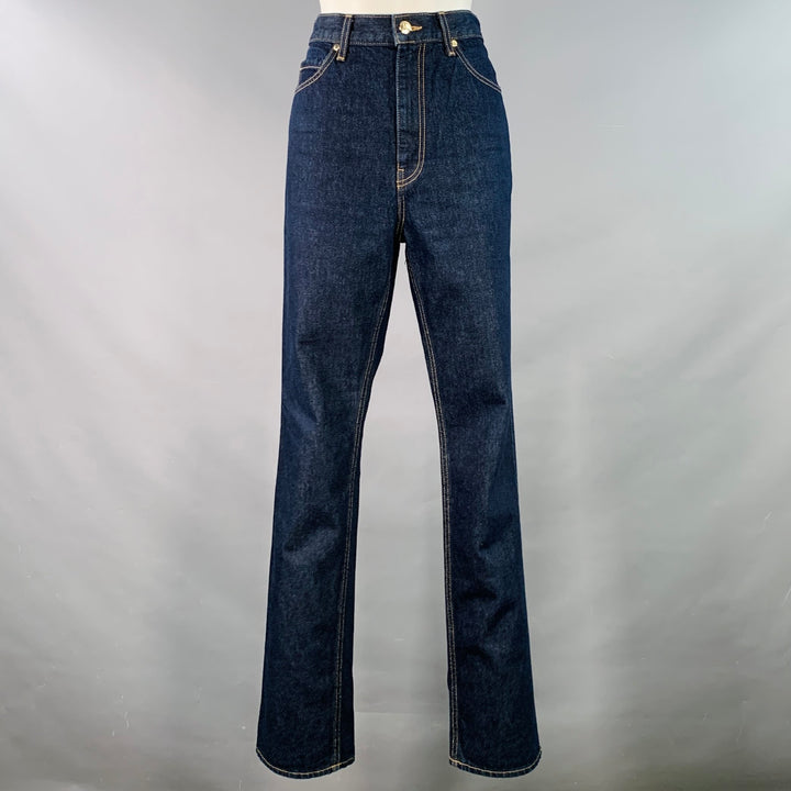 ULLA JOHNSON Size 29 Agnes Navy Cotton Contrast Stitch Five Pocket Straight Jeans