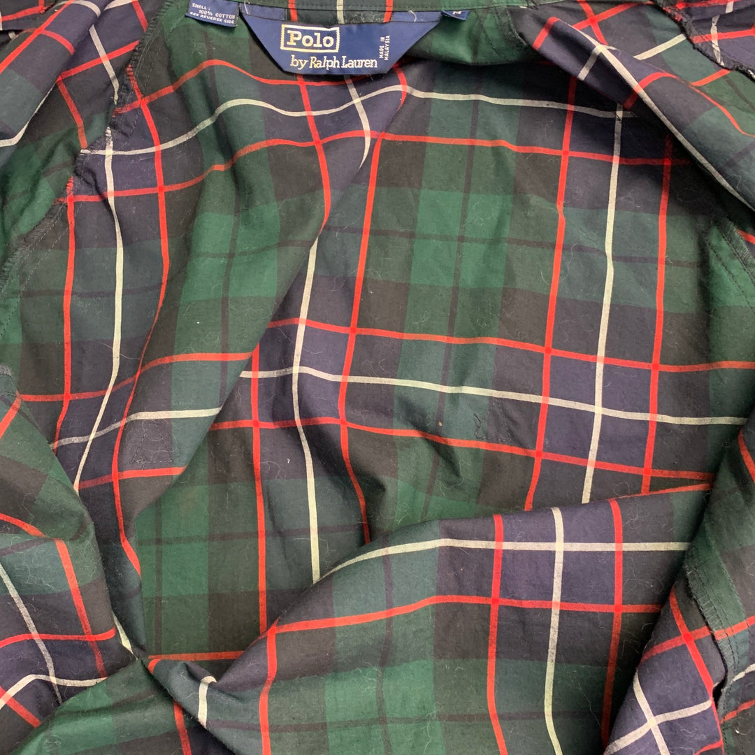 POLO by RALPH LAUREN Size M Green Navy Red Plaid Cotton Zip Up Harrington Jacket
