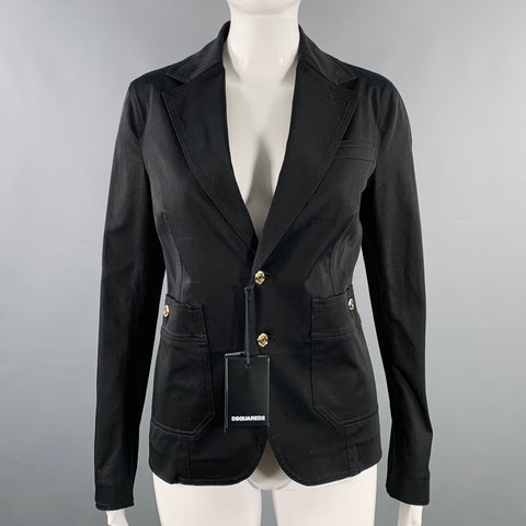 DSQUARED2 Size 8 Black Cotton Blend Single Breasted Jacket