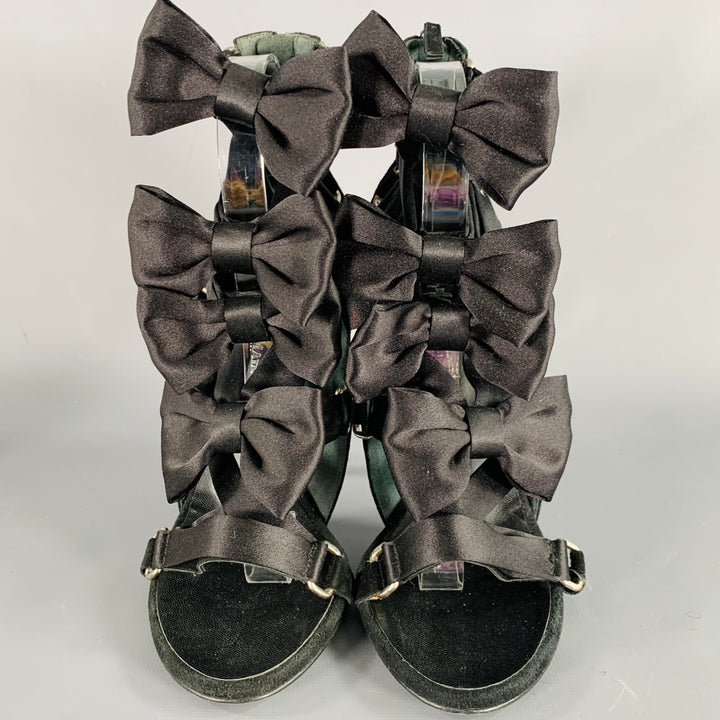 BALMAIN Size 8 Black Suede Bow Strappy Bow Sandals