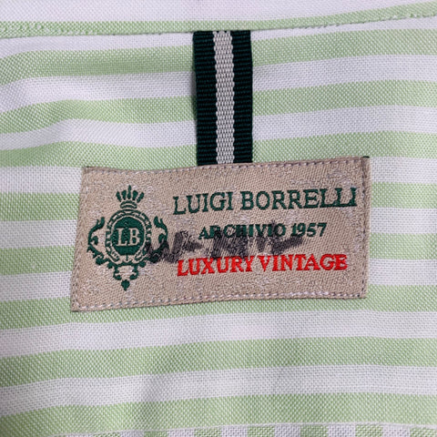 LUIGI BORRELLI Size M Green White Stripe Cotton Curved Cutaway Long Sleeve Shirt
