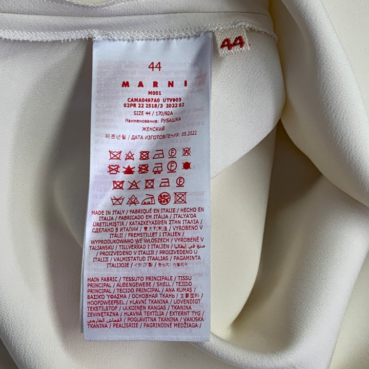 MARNI Size M Beige Viscose Blend Long Sleeve V-Neck Blouse