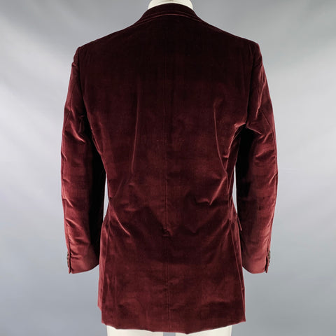 ERMENEGILDO ZEGNA Size 40 Burgundy Velvet Cotton Sport Coat