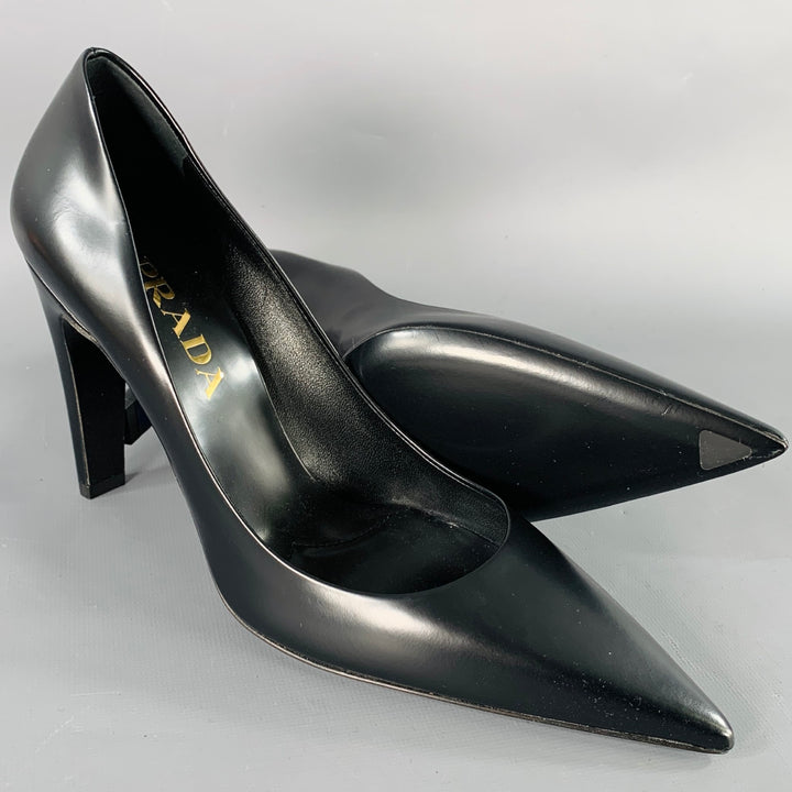 PRADA Size 7 Black Leather Pointed Toe Pumps